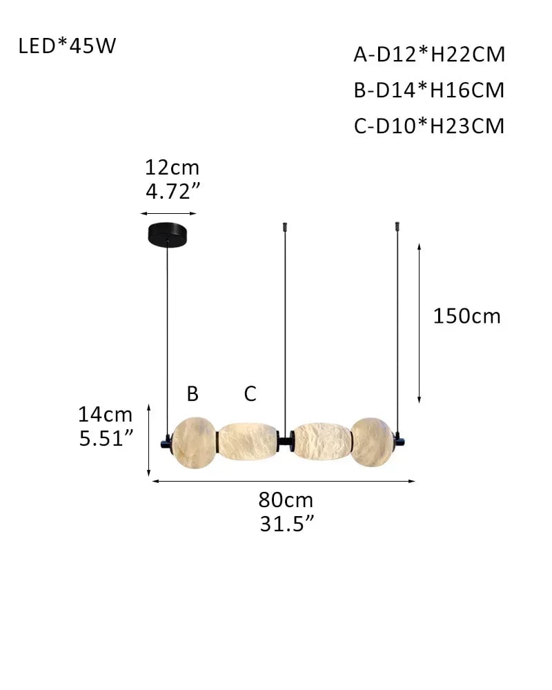 LightsStory Series Geometric Linear Pendant | Linear Hand-carved natural alabaster stone, Sleek brass finish for Kitchen islands, desks, and dining tables 4-light-L80*H14CM L31.5"*H5.5"-Pendant White + Black Modern Pendant lamp