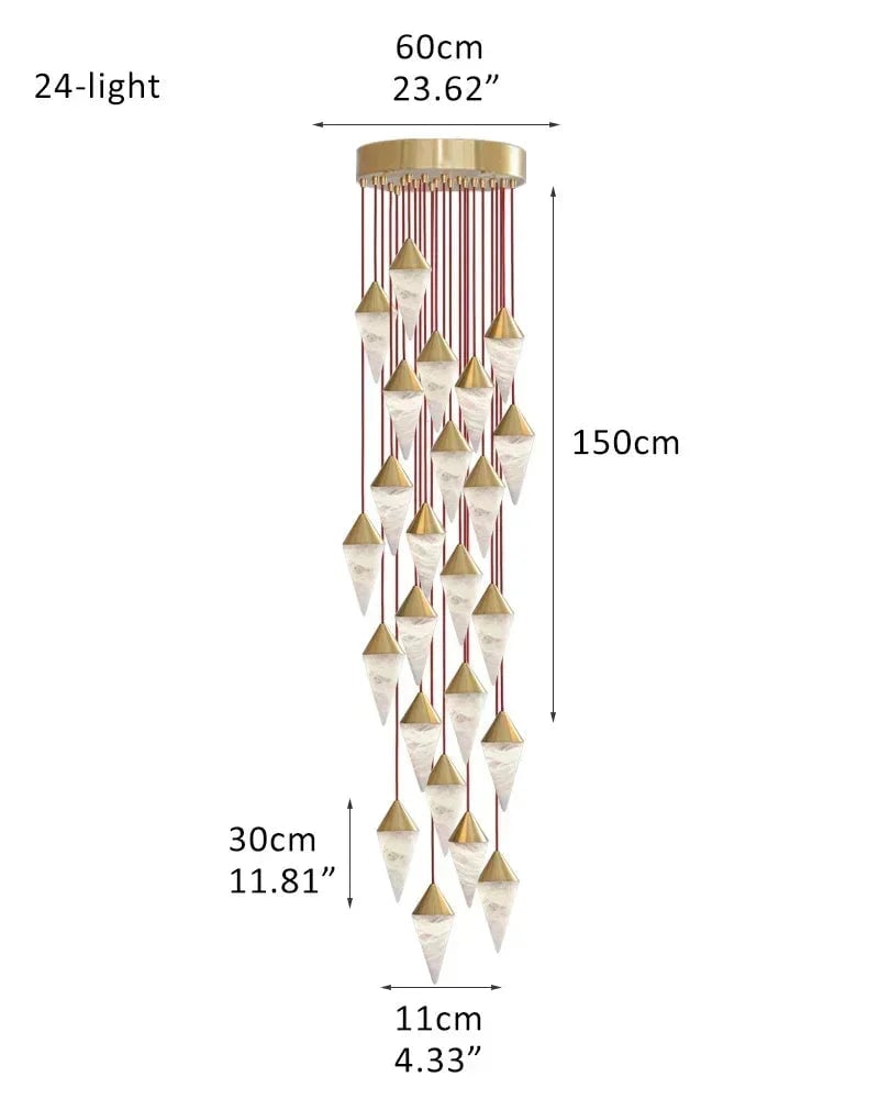 LightsStory Series Geometric Pendant Light | Cluster Cone Natural Alabaster and Lacquered Brass, Lacquered Brass and Black Metal for Dining Rooms and Entryways 24-light-D11*H30CM D4.33"*H11.81" White + Gold Modern Pendant lamp