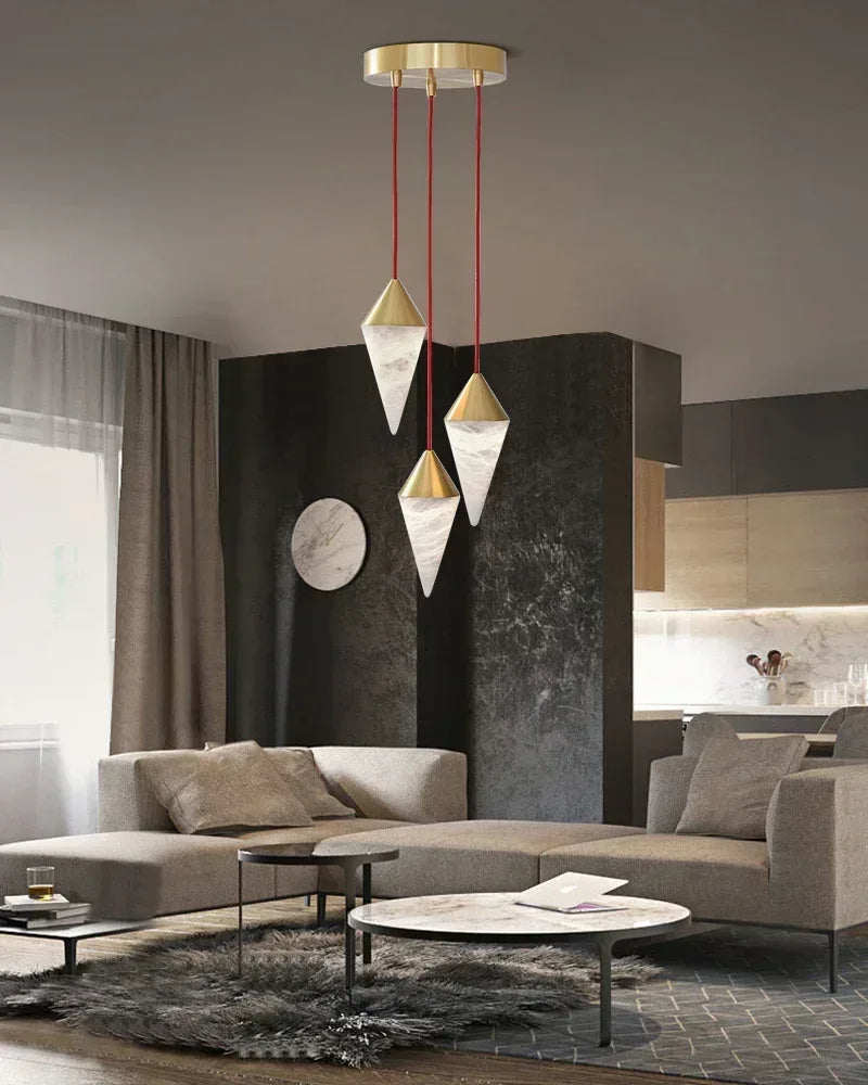 LightsStory Series Geometric Pendant Light | Cluster Cone Natural Alabaster and Lacquered Brass, Lacquered Brass and Black Metal for Dining Rooms and Entryways Modern Pendant lamp