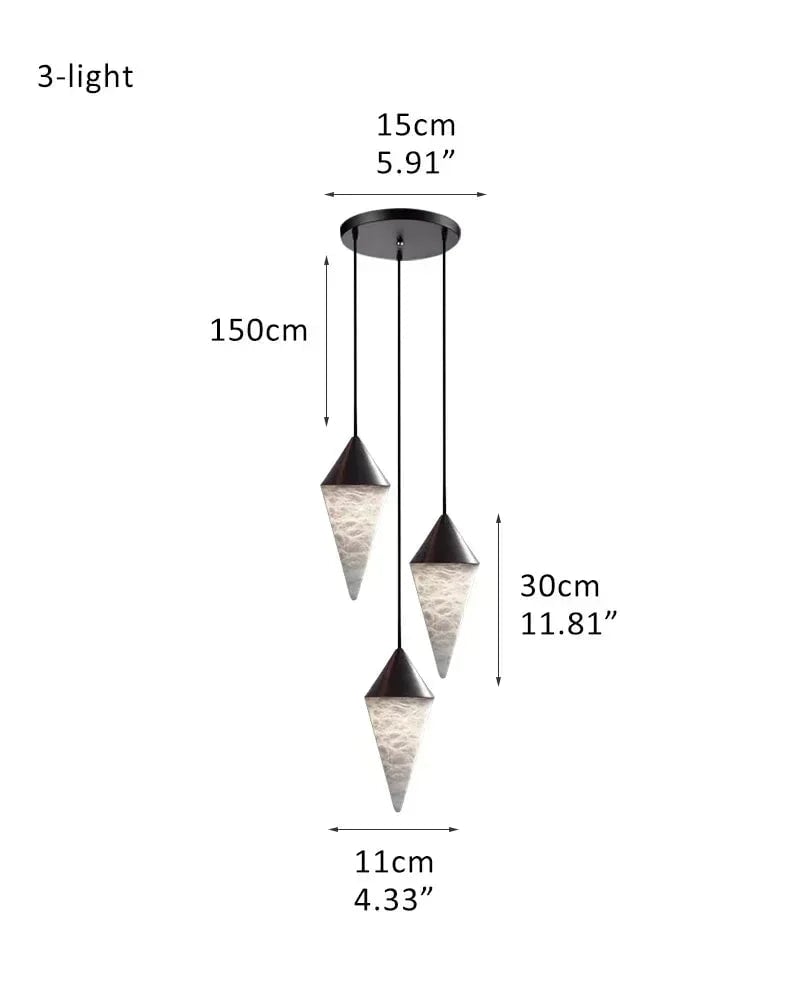 LightsStory Series Geometric Pendant Light | Cluster Cone Natural Alabaster and Lacquered Brass, Lacquered Brass and Black Metal for Dining Rooms and Entryways 3-light-D11*H30CM D4.33"*H11.81" Black + White Modern Pendant lamp