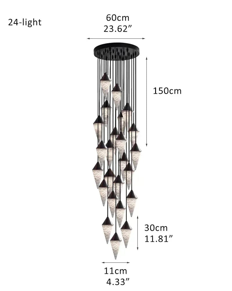 LightsStory Series Geometric Pendant Light | Cluster Cone Natural Alabaster and Lacquered Brass, Lacquered Brass and Black Metal for Dining Rooms and Entryways 24-light-D11*H30CM D4.33"*H11.81" Black + White Modern Pendant lamp