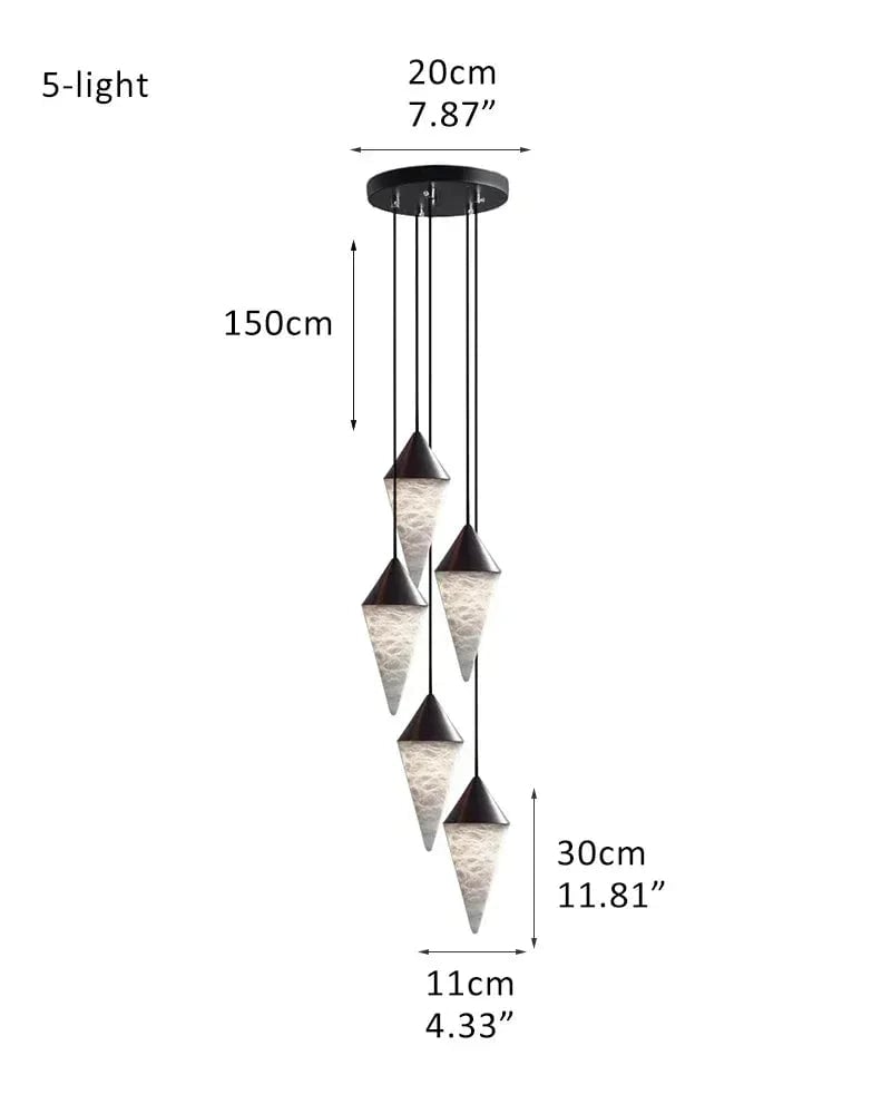 LightsStory Series Geometric Pendant Light | Cluster Cone Natural Alabaster and Lacquered Brass, Lacquered Brass and Black Metal for Dining Rooms and Entryways 5-light-D11*H30CM D4.33"*H11.81" Black + White Modern Pendant lamp