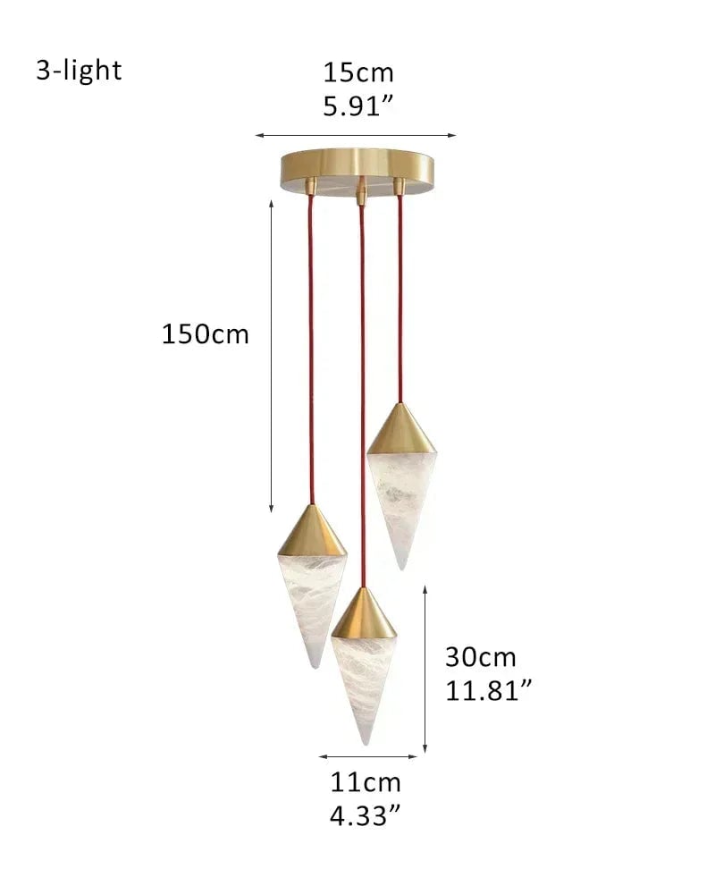 LightsStory Series Geometric Pendant Light | Cluster Cone Natural Alabaster and Lacquered Brass, Lacquered Brass and Black Metal for Dining Rooms and Entryways 3-light-D11*H30CM D4.33"*H11.81" White + Gold Modern Pendant lamp