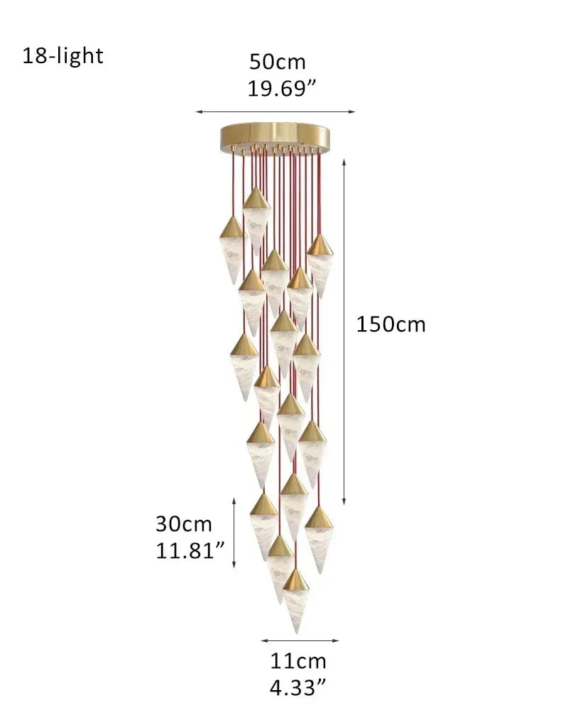 LightsStory Series Geometric Pendant Light | Cluster Natural Alabaster Shades with Brass and Black Metal Accents, Polished Brass and Sleek Black Metal for Dining Rooms and Entryways 18-light-D11*H30CM D4.33"*H11.81" White + Gold Modern Pendant lamp