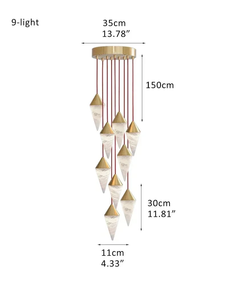 LightsStory Series Geometric Pendant Light | Cluster Natural Alabaster Shades with Brass and Black Metal Accents, Polished Brass and Sleek Black Metal for Dining Rooms and Entryways 9-light-D11*H30CM D4.33"*H11.81" White + Gold Modern Pendant lamp