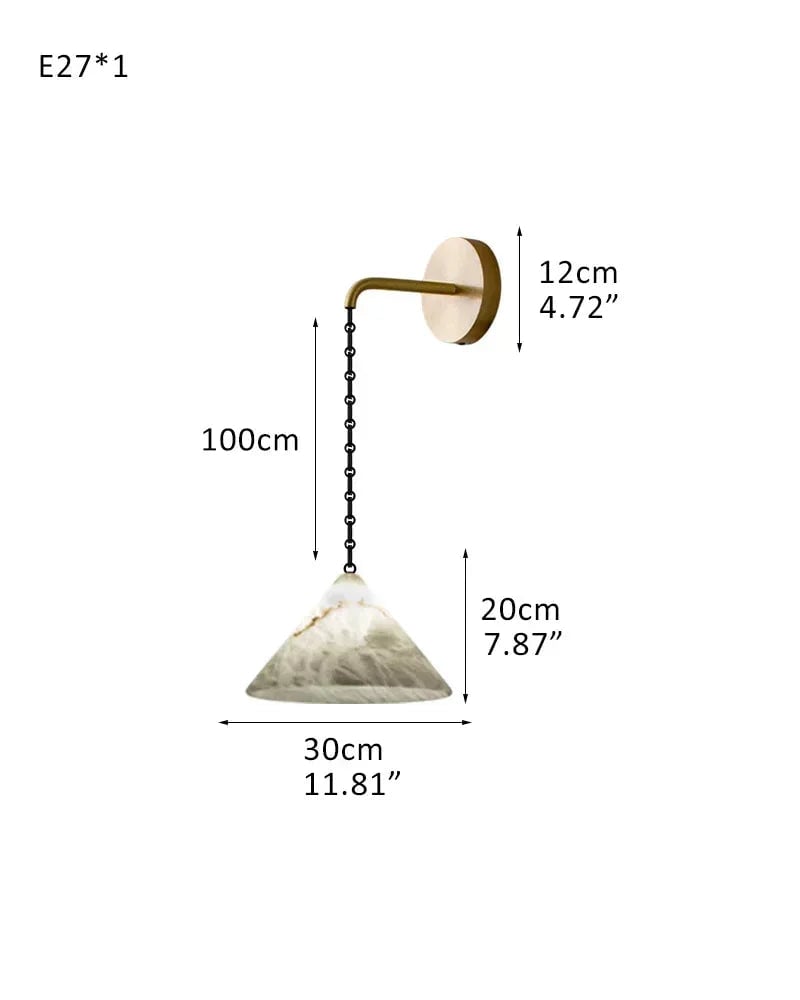 LightsStory Series Geometric Pendant Light | Conical Natural Alabaster Stone, Natural Alabaster finish for Living Rooms and Kitchen Islands W-D30*H20CM D11.8"*H7.9" White + Brass Chain Modern Pendant lamp