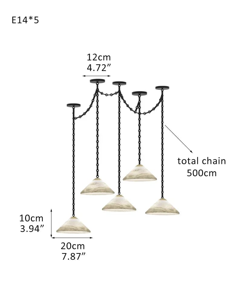 LightsStory Series Geometric Pendant Light | Conical Natural Alabaster Stone, Natural Alabaster finish for Living Rooms and Kitchen Islands 5 light-D20*H10CM D7.9"*H4" White + Black Chain Modern Pendant lamp