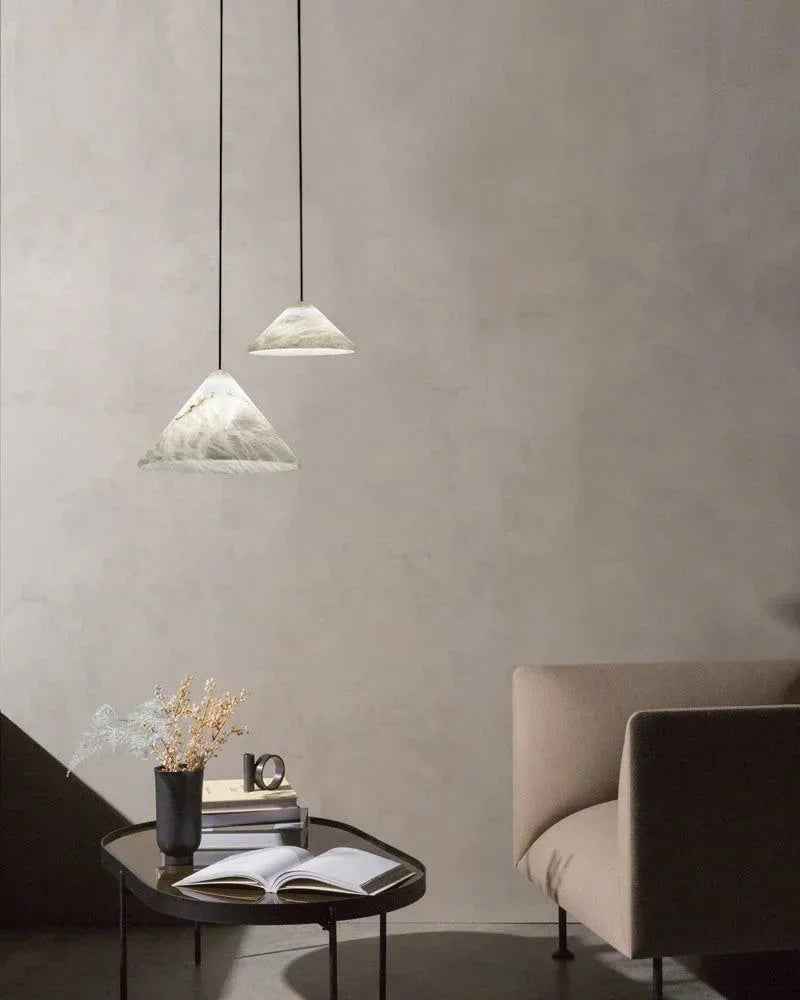 LightsStory Series Geometric Pendant Light | Conical Natural White Alabaster Stone, Natural Stone finish for Modern Kitchens and Bedrooms Modern Pendant lamp