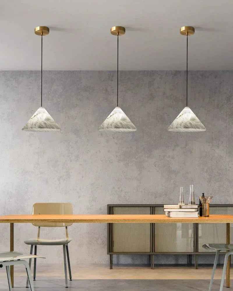 LightsStory Series Geometric Pendant Light | Conical Natural White Alabaster Stone, Natural Stone finish for Modern Kitchens and Bedrooms Modern Pendant lamp