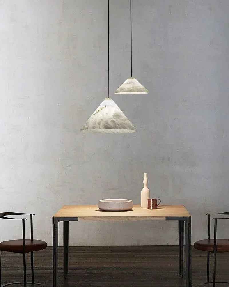 LightsStory Series Geometric Pendant Light | Conical Natural White Alabaster Stone, Natural Stone finish for Modern Kitchens and Bedrooms Modern Pendant lamp
