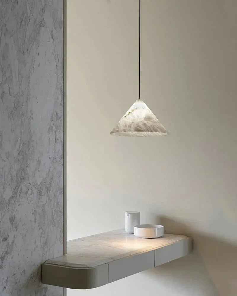 LightsStory Series Geometric Pendant Light | Conical Natural White Alabaster Stone, Natural Stone finish for Modern Kitchens and Bedrooms Modern Pendant lamp
