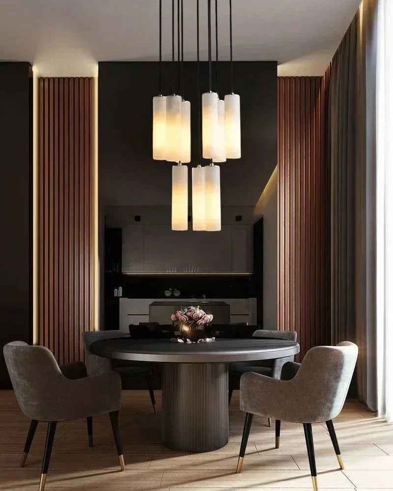 LightsStory Series Geometric Pendant Light | Cylinder Natural White Marble, Natural Stone Finish for Living Rooms, Foyers, and Bedrooms Modern Pendant lamp