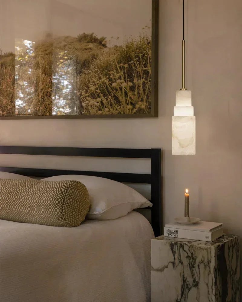 LightsStory Series Geometric Pendant Light | Double Shade Natural Stone and Antique Brass, Antique Aged Copper and Brass for Dining Tables, Kitchen Islands, and Entryways Vintage Simple Hanging Lamp