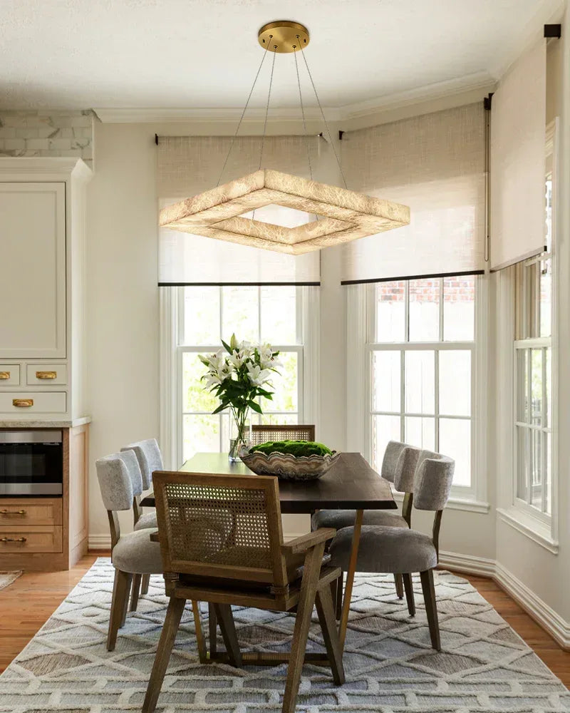 LightsStory Series Geometric Pendant Light | Double/Triple Layered Square Handcrafted Solid Alabaster and Iron, Refined Metalwork for Living rooms, entryways, and luxe dining spaces American Vintage chandelier lamp