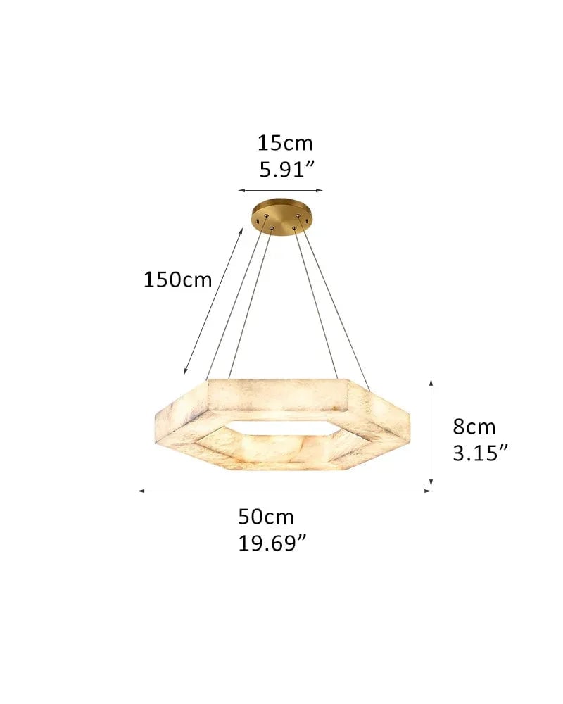 LightsStory Series Geometric Pendant Light | Double/Triple Ring Handcrafted Solid Alabaster and Iron, Gold Stainless Steel finish for Living rooms, entryways, and luxe dining spaces L50*H8CM L19.69“*H3.15" White + Gold Vintage Simple Pendant Lamp