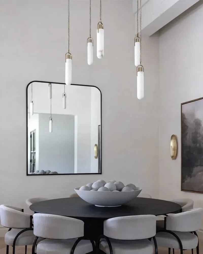 LightsStory Series Geometric Pendant Light | Geometric Silhouette Hand-Carved Natural Mineral Alabaster Stone, Natural Brass finish for Bedrooms, hallways, and minimalist studios Modern Pendant lamp