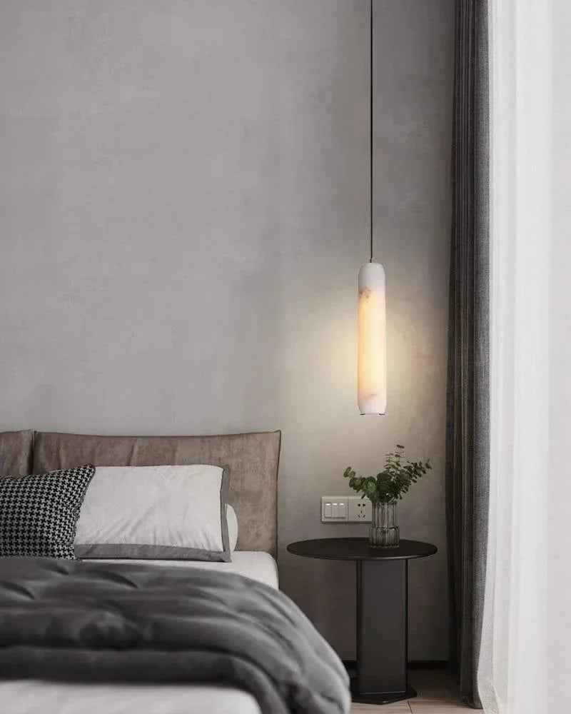 LightsStory Series Geometric Pendant Light | Linear Flute Solid Marble and Warm Brass, Warm Brass finish for Bedrooms and Minimalist Living Spaces Modern Pendant lamp