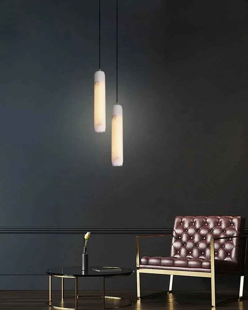 LightsStory Series Geometric Pendant Light | Linear Flute Solid Marble and Warm Brass, Warm Brass finish for Bedrooms and Minimalist Living Spaces Modern Pendant lamp