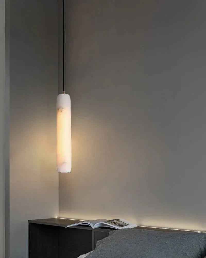 LightsStory Series Geometric Pendant Light | Linear Flute Solid Marble and Warm Brass, Warm Brass finish for Bedrooms and Minimalist Living Spaces Modern Pendant lamp