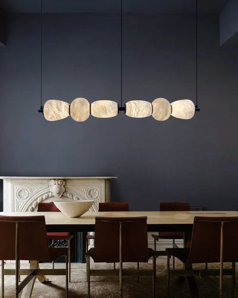 LightsStory Series Geometric Pendant Light | Linear Hand-carved natural alabaster stone, Sleek minimalist finish for Kitchen islands and dining tables Modern Pendant lamp