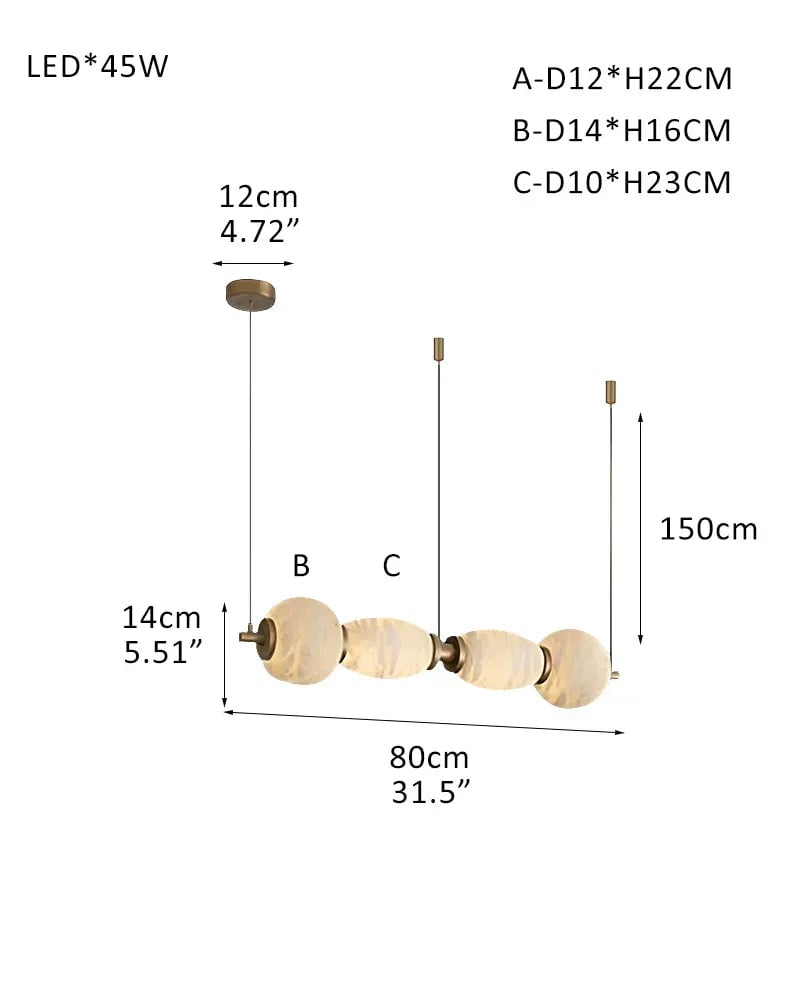 LightsStory Series Geometric Pendant Light | Linear Hand-carved natural alabaster stone, Sleek minimalist finish for Kitchen islands and dining tables 4-light-L80*H14CM L31.5"*H5.5"-Pendant White + Brass Modern Pendant lamp