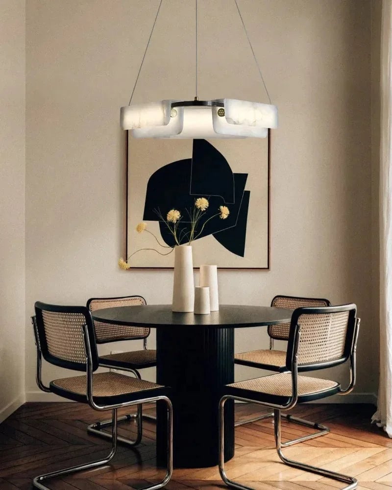 LightsStory Series Geometric Pendant Light | Linear Natural White Marble and High-Quality Metal, Matte Black finish for Living rooms, bedrooms, and dining spaces Modern Pendant lamp
