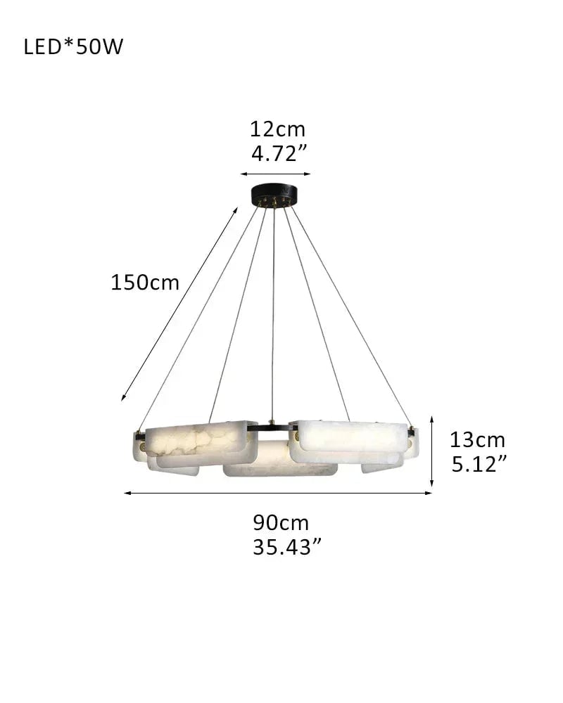 LightsStory Series Geometric Pendant Light | Linear Natural White Marble and High-Quality Metal, Matte Black finish for Living rooms, bedrooms, and dining spaces D90*H13CM L35.5"*H5" Black Modern Pendant lamp