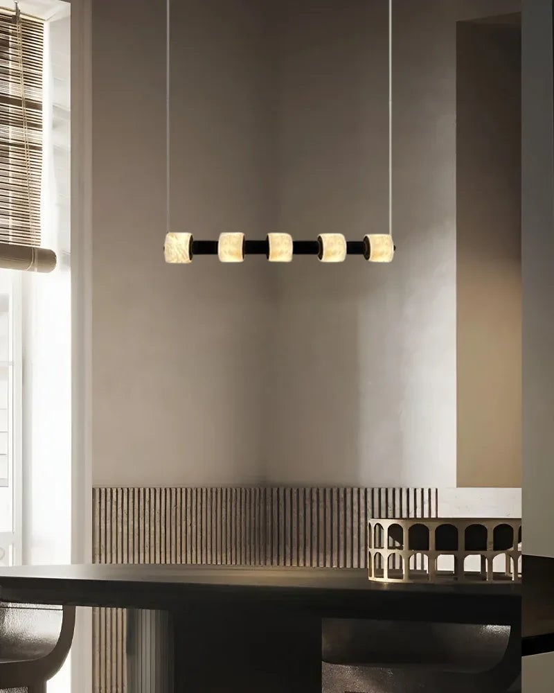 LightsStory Series Geometric Pendant Light | Linear Ring Hand-carved natural alabaster, Matte Black finish for Kitchen islands and dining tables Modern Pendant lamp