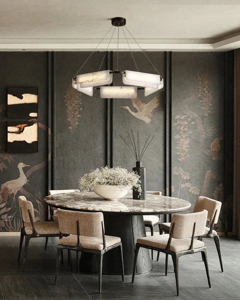 LightsStory Series Geometric Pendant Light | Linear White marble lampshades with natural veining and high-quality metal, Black Metal finish for Kitchen Islands and Dining Rooms Modern Pendant lamp