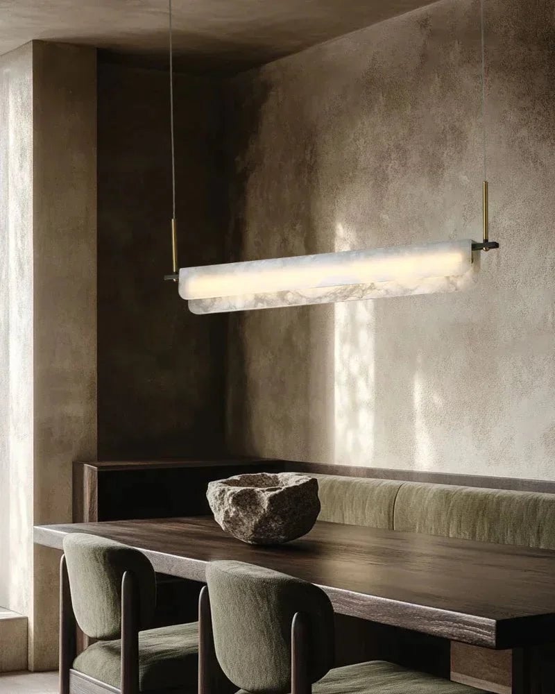 LightsStory Series Geometric Pendant Light | Linear White marble lampshades with natural veining and high-quality metal, Black Metal finish for Kitchen Islands and Dining Rooms Modern Pendant lamp