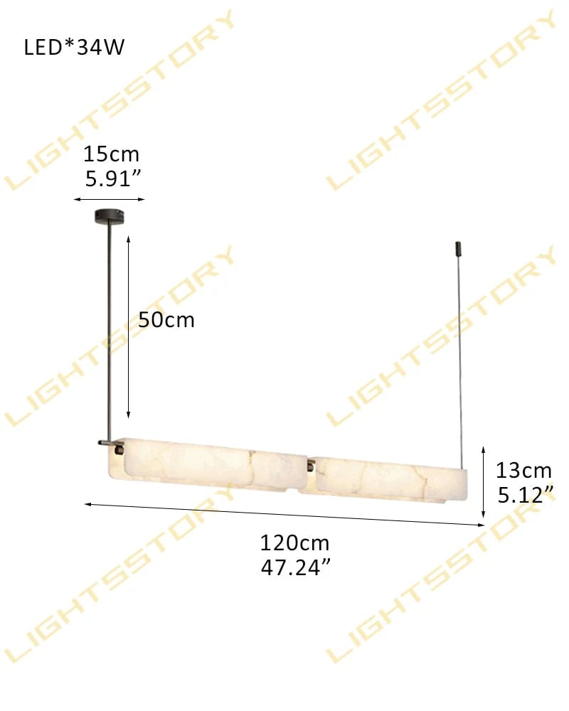 LightsStory Series Geometric Pendant Light | Linear White marble lampshades with natural veining and high-quality metal, Black Metal finish for Kitchen Islands and Dining Rooms L120*H13CM L39.4"*H5"-Double Black Modern Pendant lamp