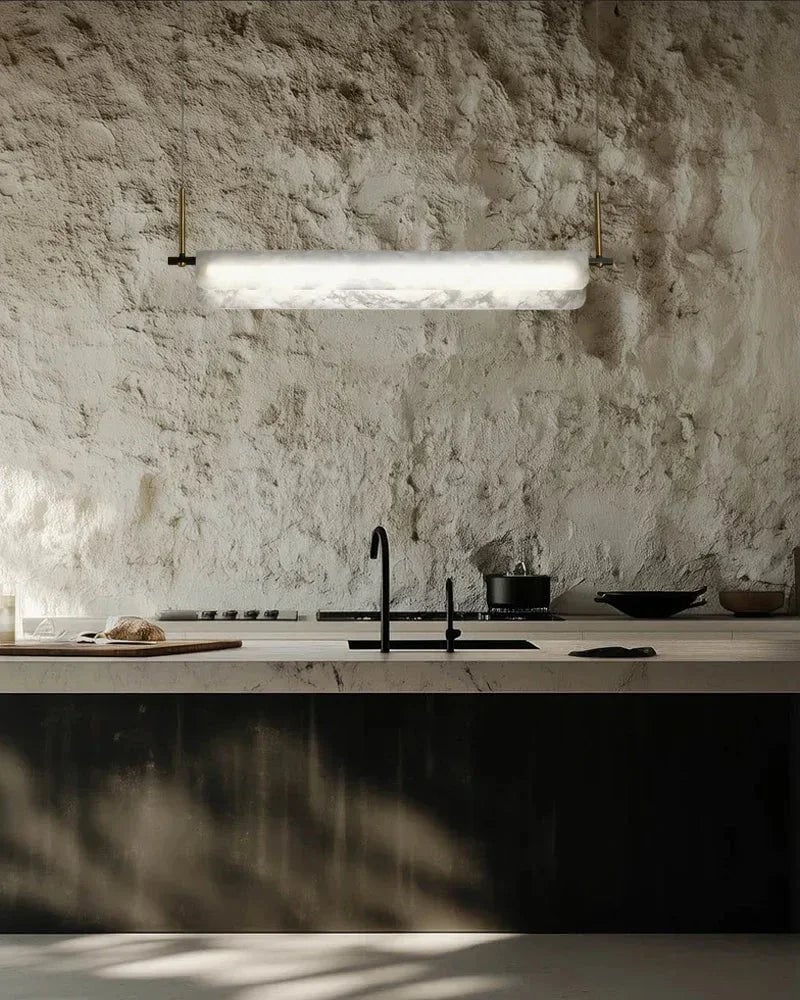 LightsStory Series Geometric Pendant Light | Linear White marble lampshades with natural veining and high-quality metal, Black Metal finish for Kitchen Islands and Dining Rooms Modern Pendant lamp