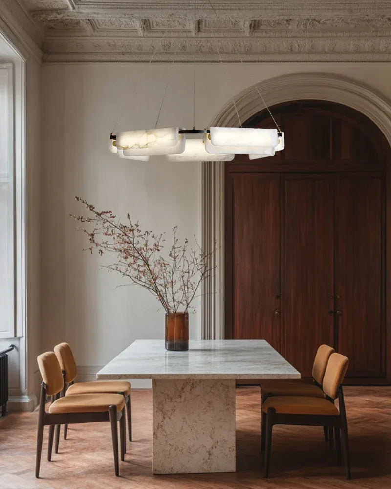 LightsStory Series Geometric Pendant Light | Linear White marble lampshades with natural veining and high-quality metal, Black Metal finish for Kitchen Islands and Dining Rooms Modern Pendant lamp
