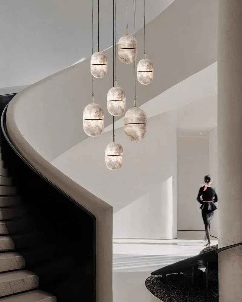 LightsStory Series Geometric Pendant Light | Minimalist Alabaster Hand-Carved Natural Alabaster, Matte White finish for Modern Kitchen Islands and Dining Areas Modern Pendant lamp