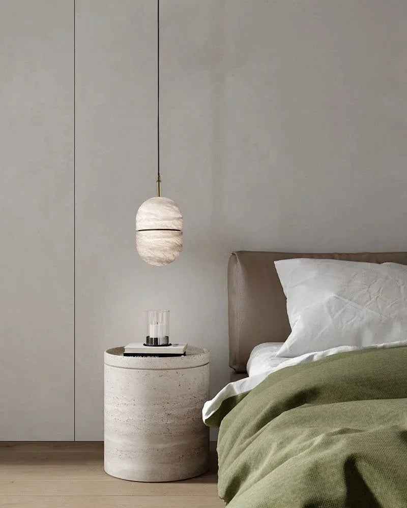 LightsStory Series Geometric Pendant Light | Minimalist Alabaster Hand-Carved Natural Alabaster, Matte White finish for Modern Kitchen Islands and Dining Areas Modern Pendant lamp