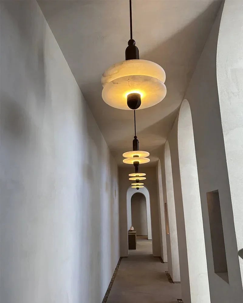 LightsStory Series Geometric Pendant Light | Minimalist Marble Ring Durable Spanish Marble and Polished Metal, Black Hardware for Corridors and Entryways Modern Pendant lamp