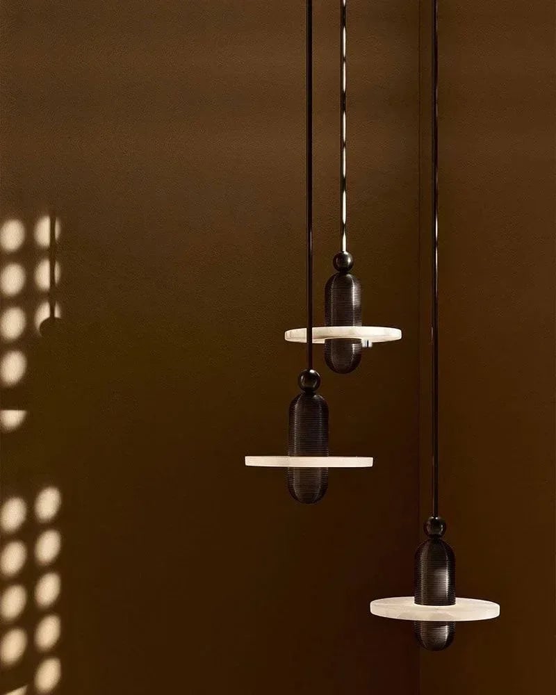 LightsStory Series Geometric Pendant Light | Minimalist Marble Ring Durable Spanish Marble and Polished Metal, Black Hardware for Corridors and Entryways Modern Pendant lamp