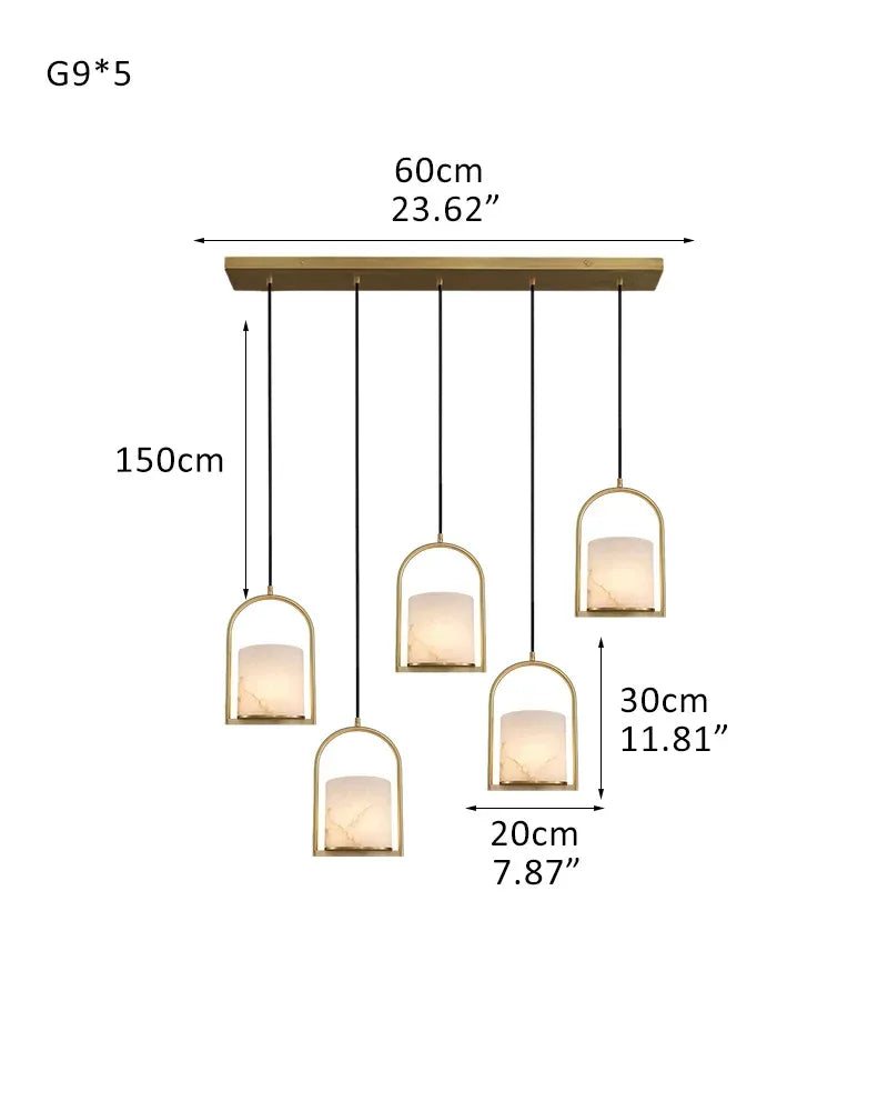 LightsStory Series Geometric Pendant Light | Organic Alabaster Cluster Carved Organic Alabaster with Geometric Brass and Nickel Frame, Matte Black and Brass Edges for High Ceilings, Kitchen Islands, and Grand Entries 5P-D20*H30CM D8"*H12"-Square Board Brass Modern Pendant lamp
