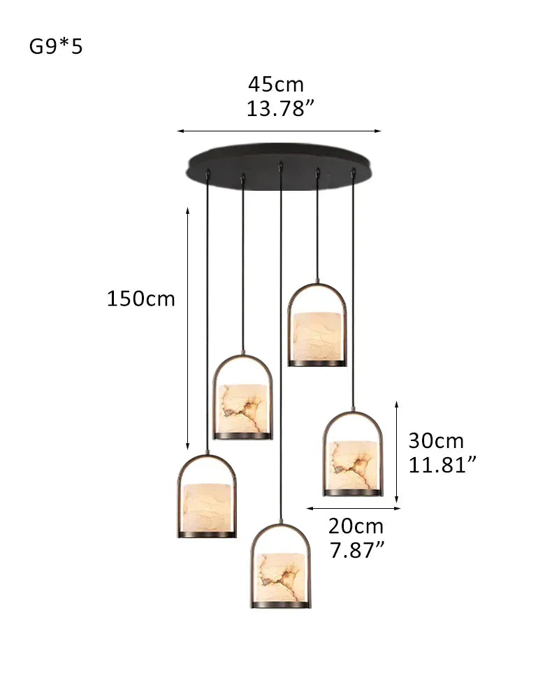 LightsStory Series Geometric Pendant Light | Organic Alabaster Cluster Carved Organic Alabaster with Geometric Brass and Nickel Frame, Matte Black and Brass Edges for High Ceilings, Kitchen Islands, and Grand Entries 5P-D20*H30CM D8"*H12"-Round Board Black Modern Pendant lamp