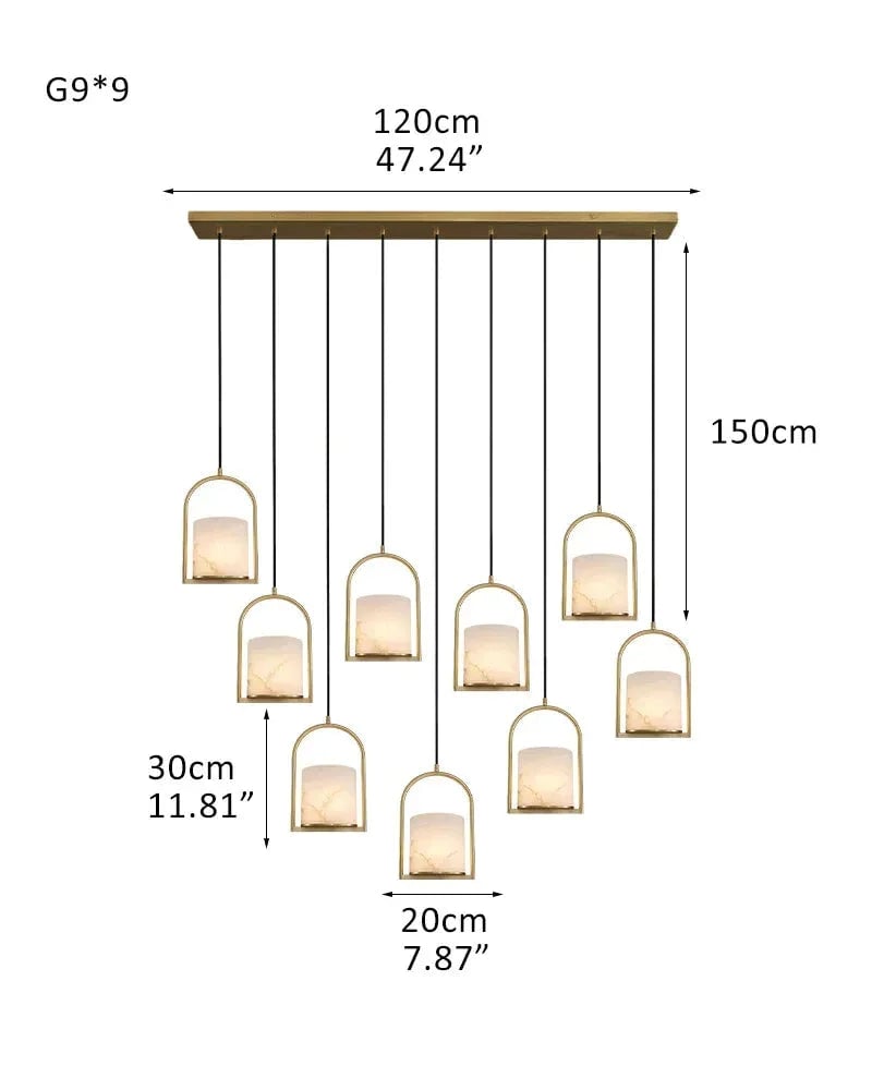 LightsStory Series Geometric Pendant Light | Organic Alabaster Cluster Carved Organic Alabaster with Geometric Brass and Nickel Frame, Matte Black and Brass Edges for High Ceilings, Kitchen Islands, and Grand Entries 9P-D20*H30CM D8"*H12"-Square Board Brass Modern Pendant lamp