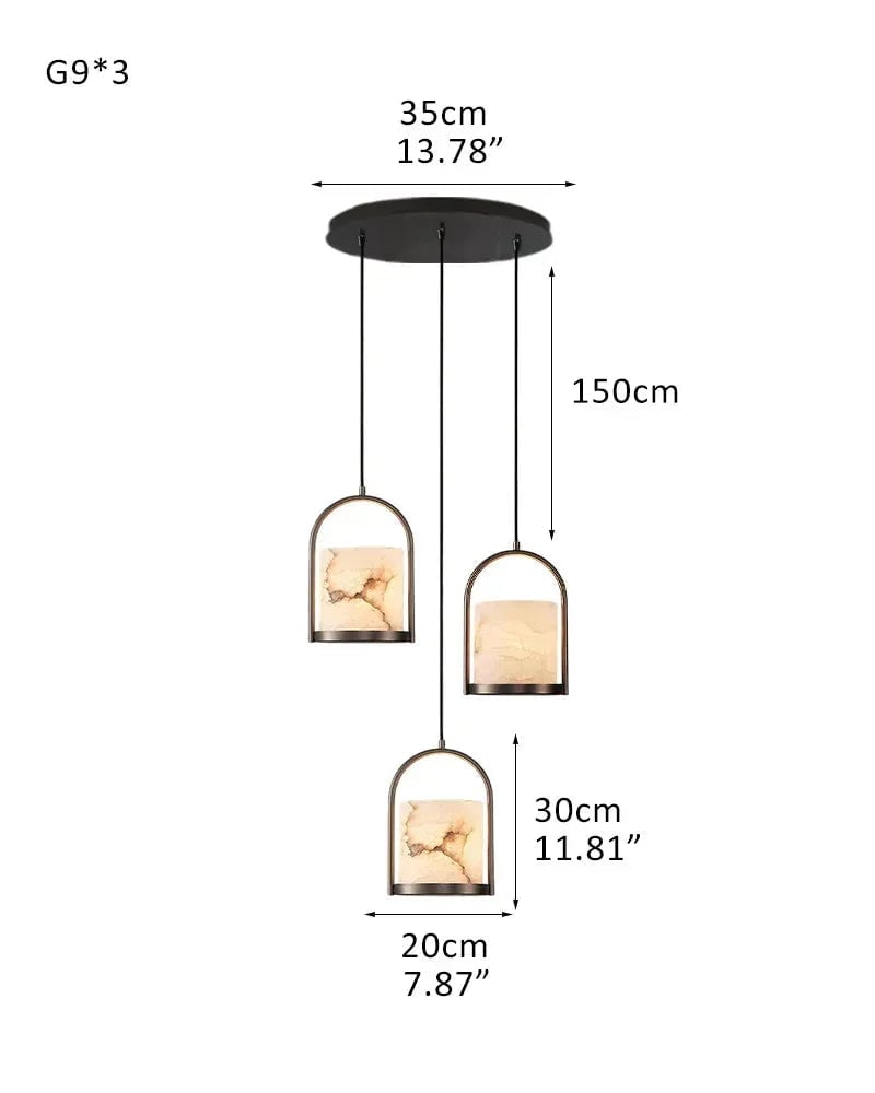 LightsStory Series Geometric Pendant Light | Organic Alabaster Cluster Carved Organic Alabaster with Geometric Brass and Nickel Frame, Matte Black and Brass Edges for High Ceilings, Kitchen Islands, and Grand Entries 3P-D20*H30CM D8"*H12"-Round Board Black Modern Pendant lamp