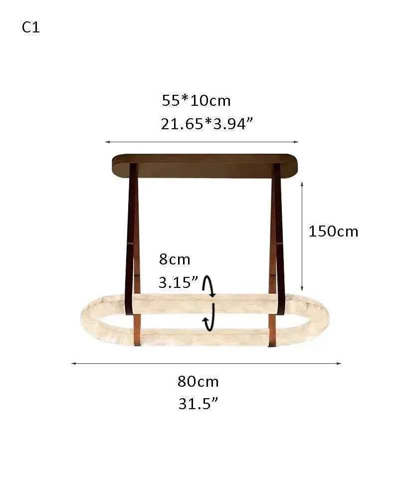 LightsStory Series Geometric Pendant Light | Oval Halo Ring Natural Alabaster Stone and Braided Leather, Matte Black and Brass for Living Rooms and Dining Areas C1-D80*H8CM D31.5*H3.15" White + Brown Leather American chandelier