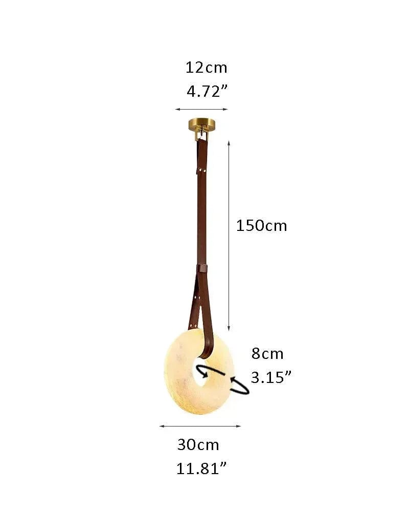 LightsStory Series Geometric Pendant Light | Oval Halo Ring Natural Alabaster Stone and Braided Leather, Matte Black and Brass for Living Rooms and Dining Areas A-D30*H8CM D11.81*H3.15" White + Brown Leather American chandelier