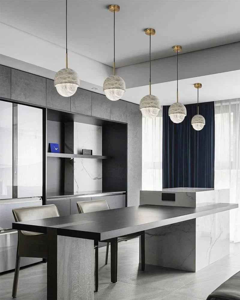 LightsStory Series Geometric Pendant Light | Round Handcrafted copper-marble fusion, Polished Copper finish for Kitchens, Lofts, and Bedrooms Modern Pendant lamp