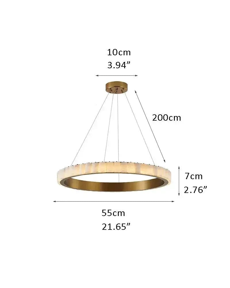 LightsStory Series Geometric Pendant Light | Round Ring Hand-finished natural alabaster columns and sustainable marble detailing, Black and glossy gold finish for Entryways and dining areas D55*H7CM D21.65*H2.76" Gold + White American chandelier
