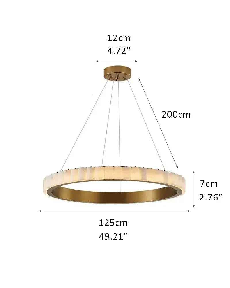 LightsStory Series Geometric Pendant Light | Round Ring Hand-finished natural alabaster columns and sustainable marble detailing, Black and glossy gold finish for Entryways and dining areas D125*H7CM D49.21*H2.76" Gold + White American chandelier