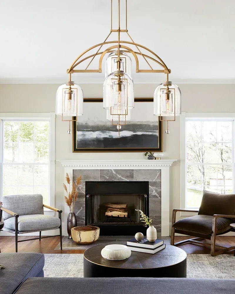 LightsStory Series Geometric Pendant Light | Sculptural Orb Hand-Blown Clear Glass and Black Copper, Black Copper finish for Modern Dining Rooms and Kitchen Islands American Vintage chandelier lamp