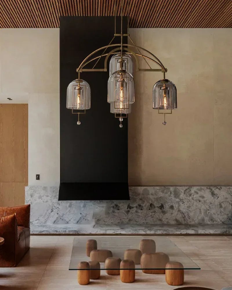 LightsStory Series Geometric Pendant Light | Sculptural Orb Hand-Blown Clear Glass and Black Copper, Black Copper finish for Modern Dining Rooms and Kitchen Islands American Vintage chandelier lamp