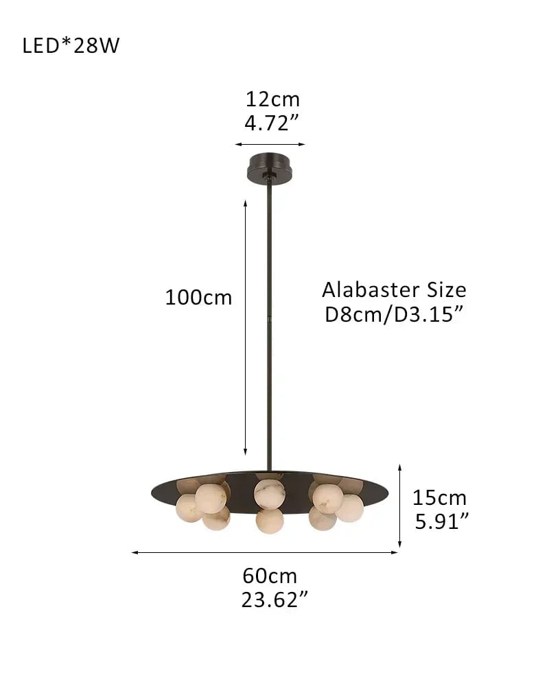 LightsStory Series Geometric Pendant Light | Slim Disc Natural Alabaster and Brass, Mirrored Black finish for Kitchen Islands and Dining Rooms Pendant-D60*H15CM D23.62"*H5.91"(8 Globes) Black Modern Pendant lamp