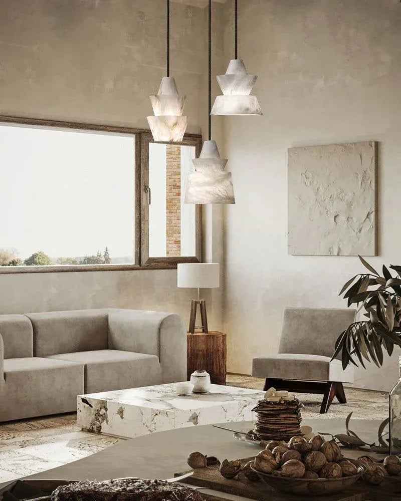 LightsStory Series Geometric Pendant Light | Stacked Conical Natural Alabaster Stone, Natural Stone finish for Dining tables, kitchen islands, and entryways Modern Pendant lamp
